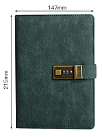 Блокнот ежедневник с кодовым замком и ручкой Green