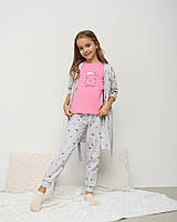 Комплект пижама с халатом на девочку размер 6-7, 8-9, 10-11, 12-13