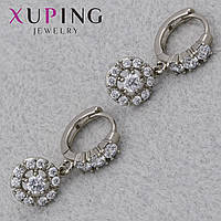 Серёжки застежка в виде кольца сребристого цвета Xuping Jewelry покрыты родием круг кристаллы кольца 23х10 мм