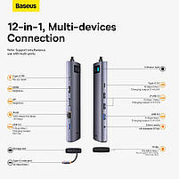 USB-Хаб Baseus Metal Gleam Series 12-in-1 (Type-C to HDMI+USB3.1*2+USB3.0*2+Type-C 3.1+PD+RJ45+SD/TF, фото 3