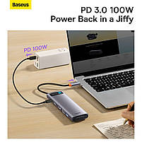 USB-Хаб Baseus Metal Gleam Series 12-in-1 (Type-C to HDMI+USB3.1*2+USB3.0*2+Type-C 3.1+PD+RJ45+SD/TF, фото 7