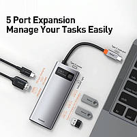 USB-Хаб Baseus Metal Gleam Series 5-in-1 30Hz Version (3xUSB3.0 + 4KHD + Type-C), фото 6