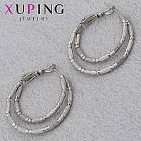 Серёжки застежка петля сребристого цвета Xuping Jewelry покрыты родием двойная окружность без камней Д-30 мм