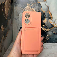 Чехол оранжевый с кармашком для Oppo A58 накладка оранжевая с карманом для карт на оппо а58