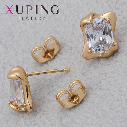 Серёжки гвоздик застежка золотистого цвета Xuping Jewelry позолота 18 К крупный кристалл в оправе 11х10 мм, фото 1