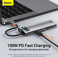 Type-C-Хаб Baseus Metal Gleam Series 8-in-1 Multifunctional (Type-C to HDMI*1+USB3.0*3+PD*1+RJ45*1+SD/TF*1), фото 4