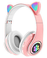 Навушники Bluetooth Cat Ear VZV-23M 7695 з підсвіткою, рожеві