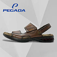 Мужские сандалии кожаные Pegada коричневые с липучками летние босоножки 131953-01