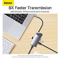 USB-хаб Baseus Metal Gleam Multifunctional 4-in-1 USB-C to 3xUSB-A/Ethernet Grey (WKWG070113), фото 4
