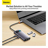 USB-хаб Baseus Metal Gleam Multifunctional 4-in-1 USB-C to 3xUSB-A/Ethernet Grey (WKWG070113), фото 3