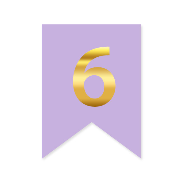 Цифра на прапорці "6" золото на бузковому