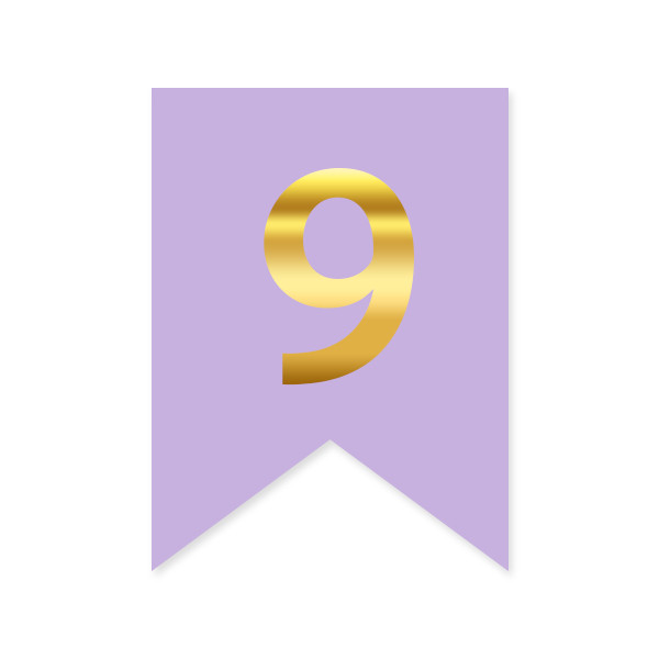 Цифра на прапорці "9" золото на бузковому