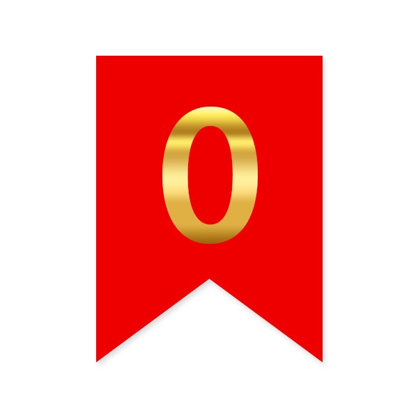 Цифра на прапорці "0" золото на червоному