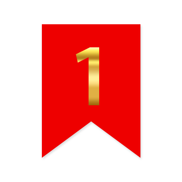 Цифра на прапорці "1" золото на червоному