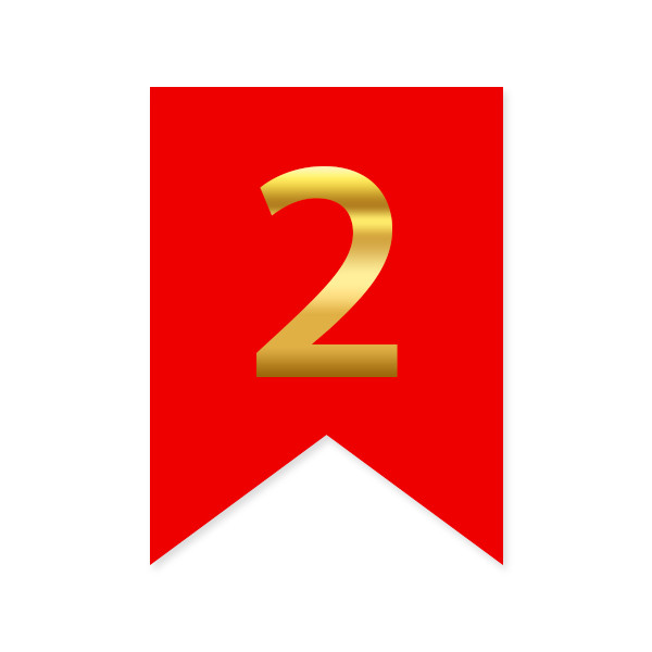Цифра на прапорці "2" золото на червоному