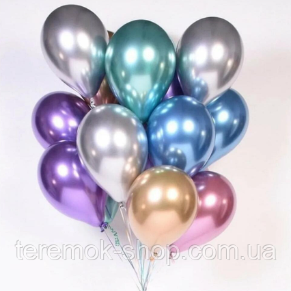 Кулі повітряні латексні хром 26 см асорті кольорів набір 10 шт