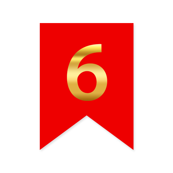 Цифра на прапорці "6" золото на червоному