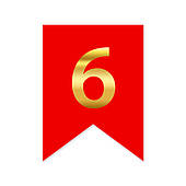 Цифра на прапорці "6" золото на червоному