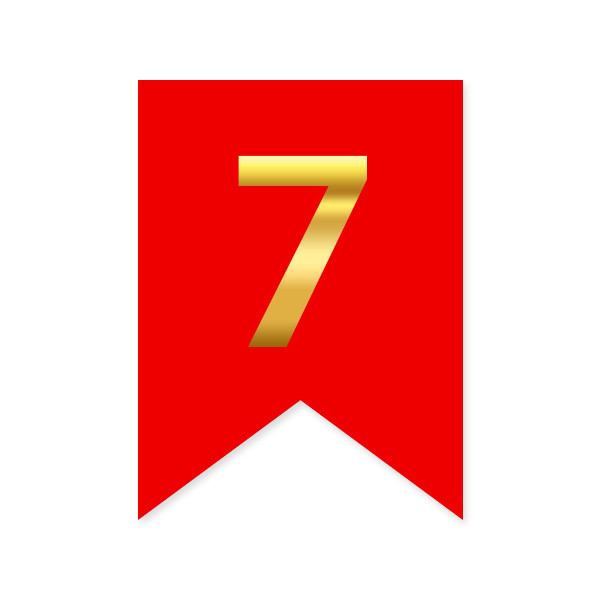 Цифра на прапорці "7" золото на червоному
