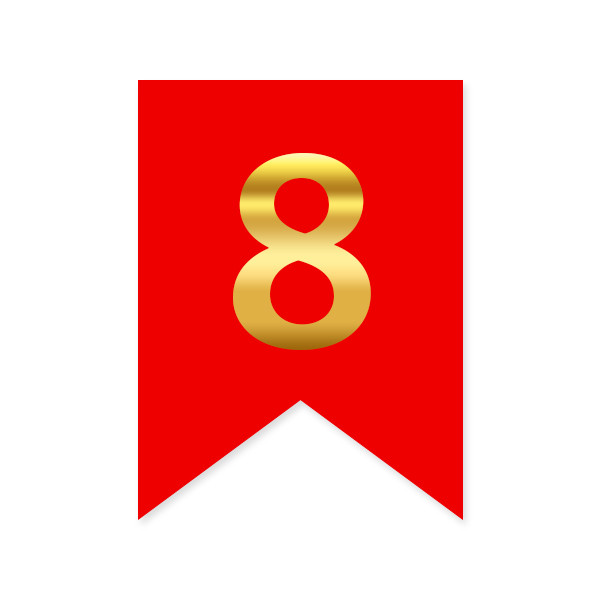 Цифра на прапорці "8" золото на червоному