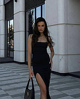 Чорне жіноче плаття облягаюче з відкритими плечима та глибоким вирізом на нозі XS-S M-L