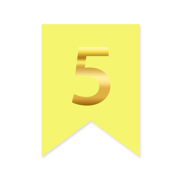 Цифра на прапорці "5" золото на жовтому