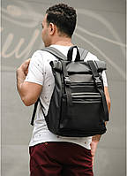 Мужской большой рюкзак Черный ROLLTOP ZARD Рюкзак для парня матовый рюкзак с эко кожи