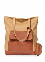 Женская сумка Sambag Shopper бежевая с клапаном Большая сумка шоппер для девушек Сумка шоппер из кожзама @