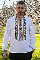 Вышиванка льняная мужская, белая, с современным орнаментом. Украинская вышиванка, дубовые листья L