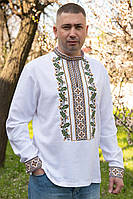 Вышиванка льняная мужская, белая, с современным орнаментом. Украинская вышиванка, дубовые листья XXL