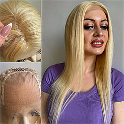 Перука натуральна - волосся блонд, довге волосся з імітацією шкіри голови без чубчика