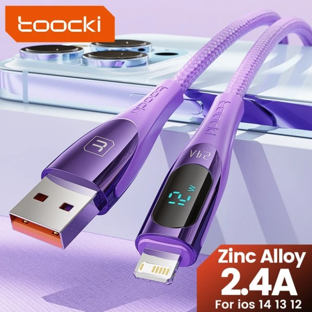 Кабель Toocki із дисплеєм USB to Lightning PD 2.4A для Apple Iphone 11,12,13,14,Pro Max,Mini,Xs,Xr,X 8 iPad быстрая зарядка