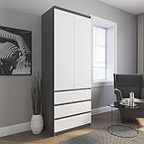 Шафа для одягу з 2 дверцятами і полицею в вітальню, сучасна шафа для спальні з 3 шухлядами та штангою, фото 7