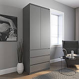 Шафа для одягу з 2 дверцятами і полицею в вітальню, сучасна шафа для спальні з 3 шухлядами та штангою, фото 5