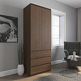 Шафа для одягу з 2 дверцятами і полицею в вітальню, сучасна шафа для спальні з 3 шухлядами та штангою, фото 6