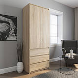 Шафа для одягу з 2 дверцятами і полицею в вітальню, сучасна шафа для спальні з 3 шухлядами та штангою, фото 9