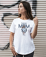 Футболка жіноча із принтом "Super Mom" біла