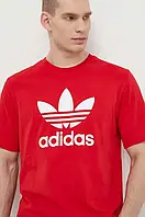Urbanshop Бавовняна футболка adidas Originals Trefoil чоловіча колір червоний з принтом IR8009 розмір: S, M,