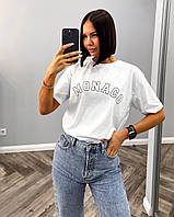 Хлопковая женская футболка в стиле ZARA с надписью Monaco