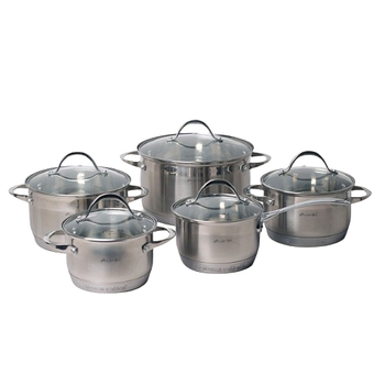 Набір каструль 10 предметів (ківш 1,8/каструлі 1,8/2,3/3,3/5,8л) нержавіюча сталь 7-шарове дно 4710S KAMILLE