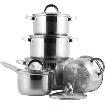 Набір каструль 10 предметів (ківш 2,1л/каструлі 2,1/2,9/3,9/6,5л) нержавіюча сталь 5633S KAMILLE