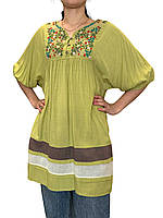 Женская туника вышиванка оливковая короткое платье из хлопка винтаж