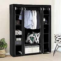 Каркасный тканевый шкаф для одежды 12 полок и вешалки HCX Storage Wardrob 68150 мобильный складной шкаф Черный