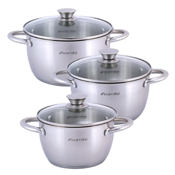 Набір каструль 6 предметів (каструлі 1,5/2/3л) нержавіюча сталь порожнисті ручки 4905 KAMILLE