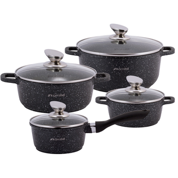Набір каструль 9 предметів (ківш d16см-1,5л/каструлі d16см-1,25л/20см-2,3л/24см-4,5л+прихватки) 4429 KAMILLE