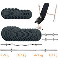 Скамья для жима с набором штанг + гантели металлические Newt Gym Set-SKHW Home 72 кг, витримка до 300 кг