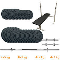 Лава для жиму горизонтальна Newt Stadard Set STHW Home 67 кг, штанга + гантелі метал, замки Вейдера до 350 кг