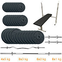 Горизонтальна лава для жиму Newt Gym Set-STHW Home 84 кг, 2 штанги + металеві гантелі, навантаження до 350 кг