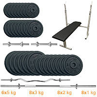 Лава для жиму горизонтальна Newt Stadard Set-STHW Home 94 кг, штанга + гантелі метал, гайки Вейдера до 350 кг