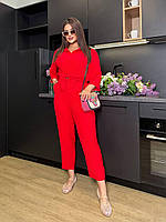 Женский батальный костюм: рубашка+брюки из жатого крепа красный